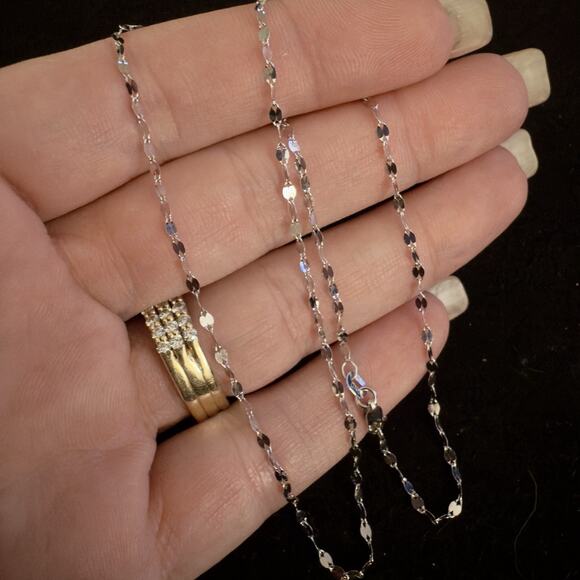 14k Solid White Gold Mirror Valentino 1.8mm 16in Necklace~NEW - Picture 4 of 9